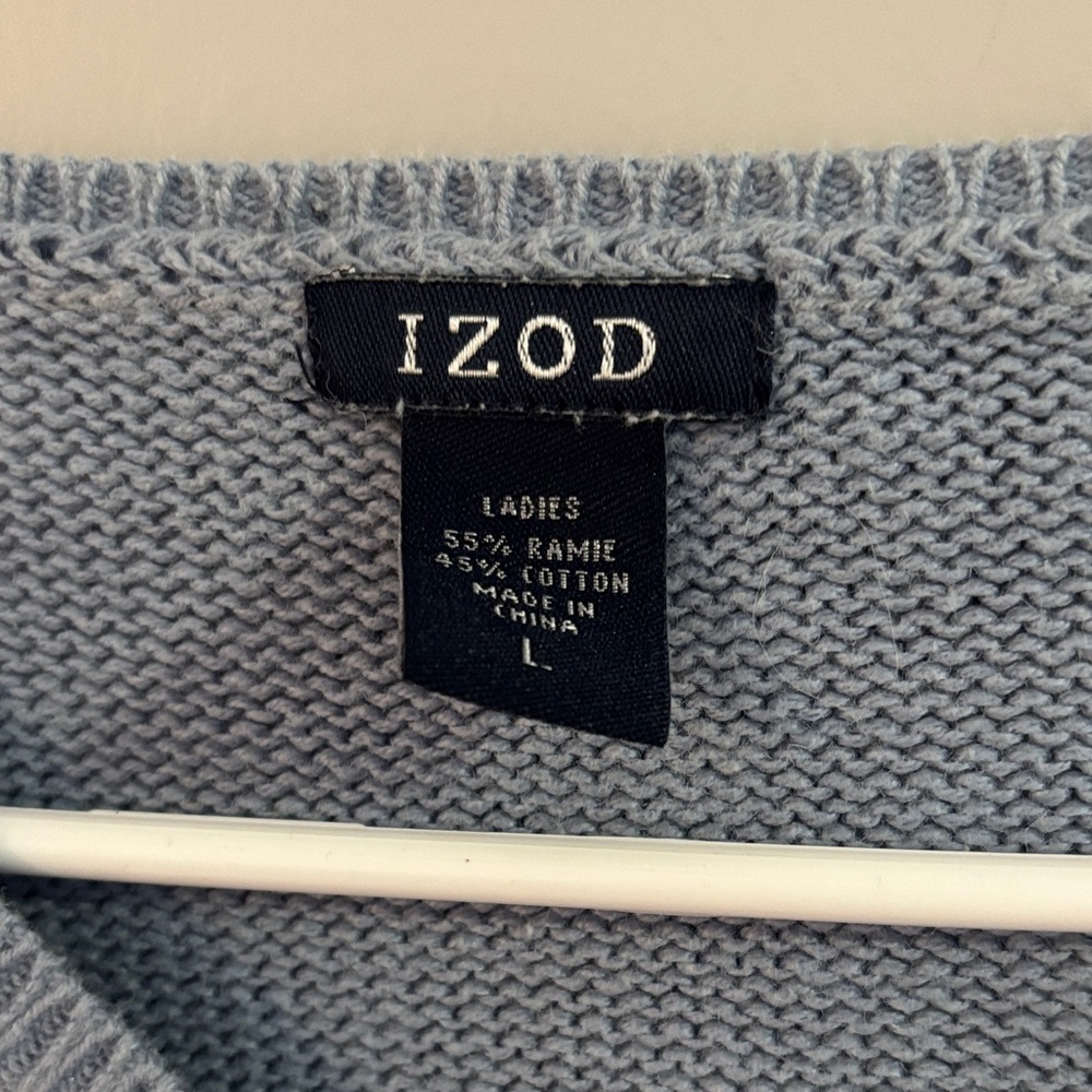 Izod Pastel Blue Argyle V-Neck Sweater with Cream & Navy Accents - Picture 2 of 3